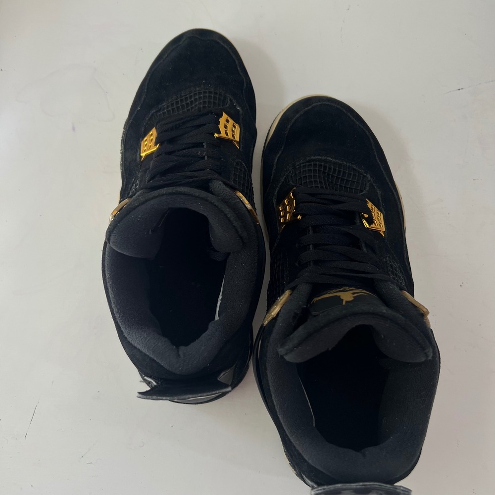 Air Jordan 4 Retro Royalty Black Metallic Gold Mens Basketball Faux Seude Shoes